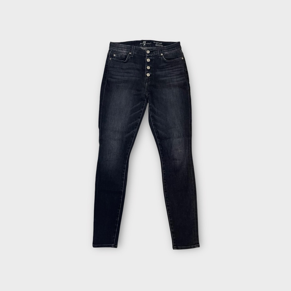 7 For All Mankind Black Wash The High Waisted Skinny Button Fly Jeans